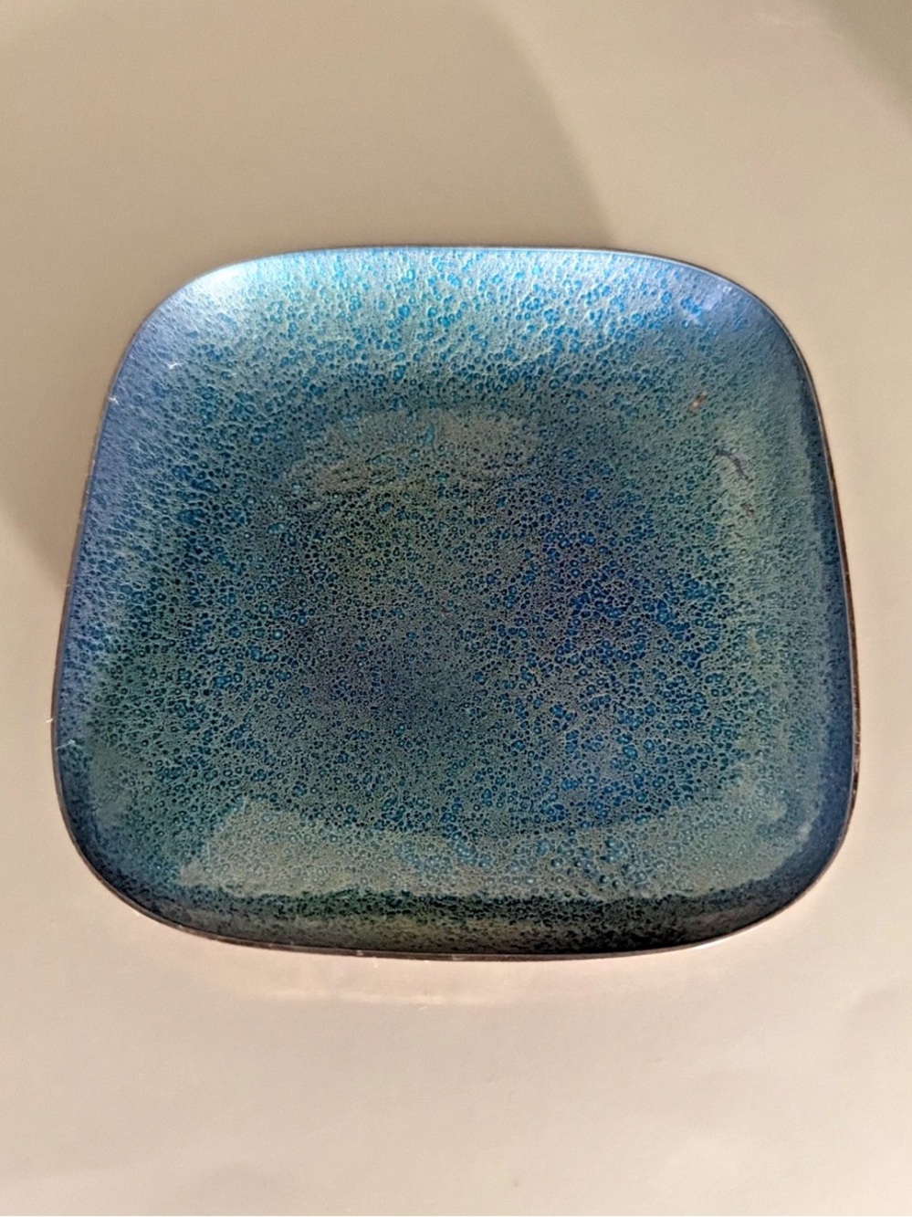 Vintage Reed and Barton Square Dish 1166 Blue Enamel Small 5.25 x 5.25 inches